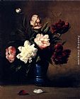 Germain Theodure Clement Ribot Peonies In A Blue Vase painting